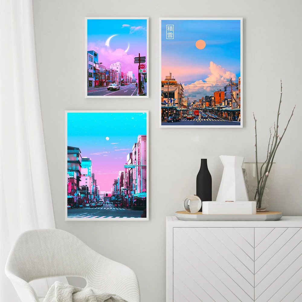 Tokyo Pastel City Landscape Anime Reality Kyoto Fuji Print Art Canvas Poster For Living Room Decoration Home Wall Decor Picture