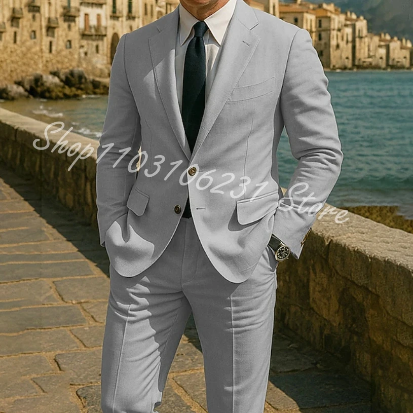 Men Suit 2025 Single Breasted Jacket Pants Notched Lapel Elegant Tuxedo For Wedding Groomsmen Slim Fit Costume Homme  Mariage