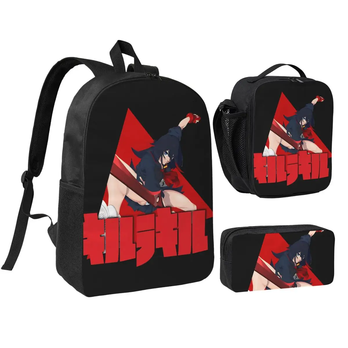 3Pcs Kill La Kill merch Backpack Set for Girls Boys Pen Bags Bookbag Sets with Lunch Box For Primary School Students Knapsack