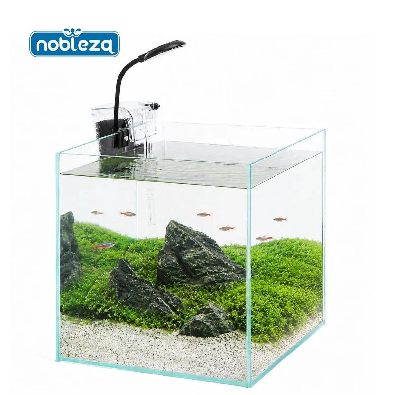 Nobleza 27L Acuarios y Peceras Completas, Peceras de Cristal con Sistema de Filtrado Integrado e Iluminación LED, Acuarios de Iniciación