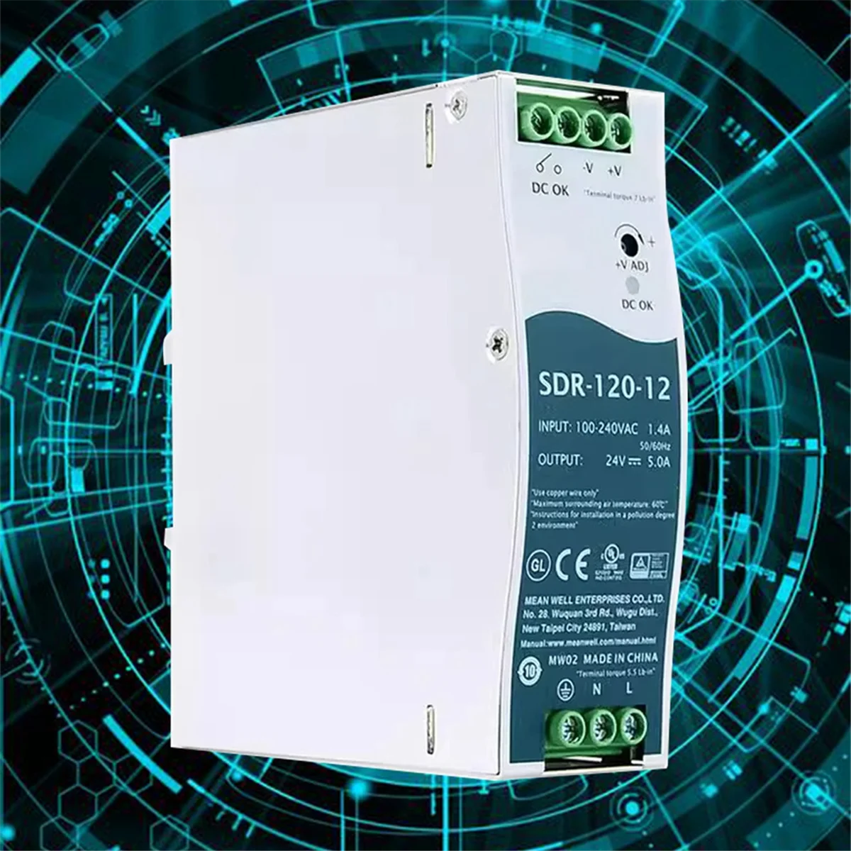 2025+ SDR-120-12 Switching Power Supply 120W 12V 10A Single Output Industrial DIN RAIL with PFC Functi Power Supply