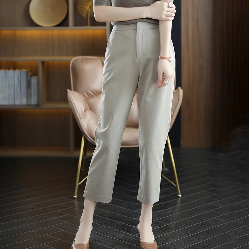 Casual leggings, women's 9-point suit pants, new high waisted drape elegant and slimming appearance for women's outerwear