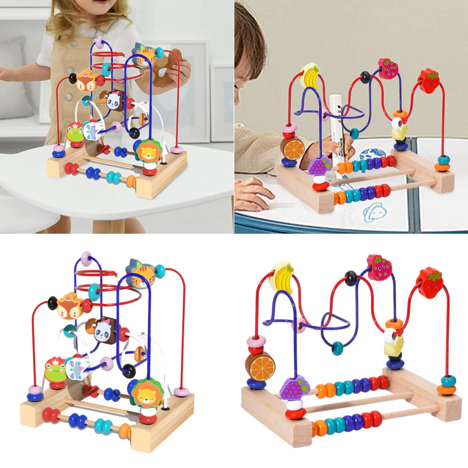 Wooden Bead Maze Toy Wooden Colorful Roller Coaster for Baby New Year Gift