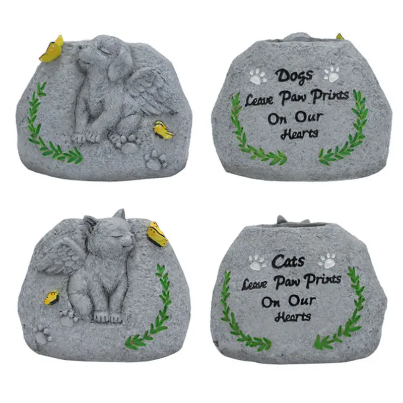 Paw Prints Dog Pet Tombstone Memorial Resin Statue Cats Sympathy Grave Flower Pot Vase Outdoor Garden Yard Patio Ornaments Gift