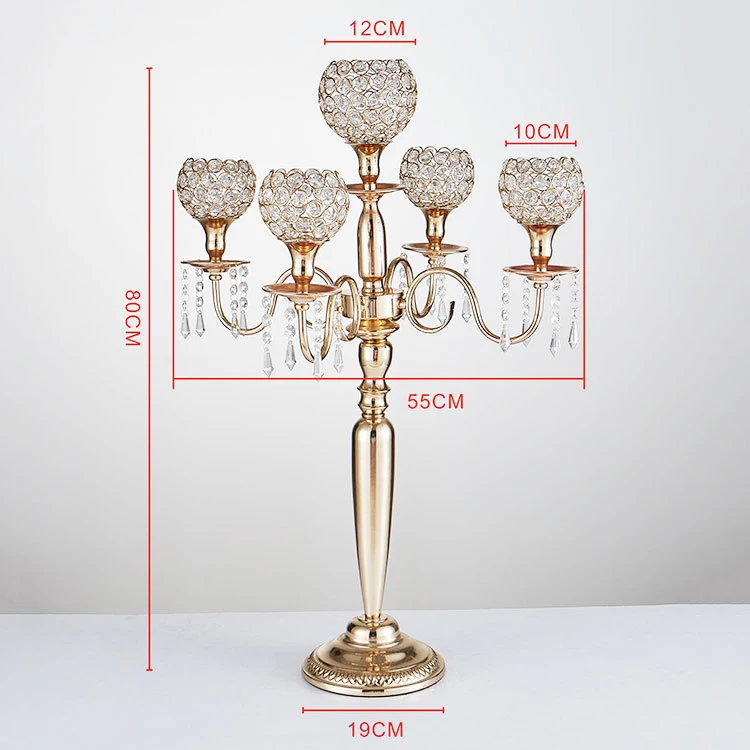 Beautiful new 5-arm metal gold finished candle holder for table wedding centerpiece