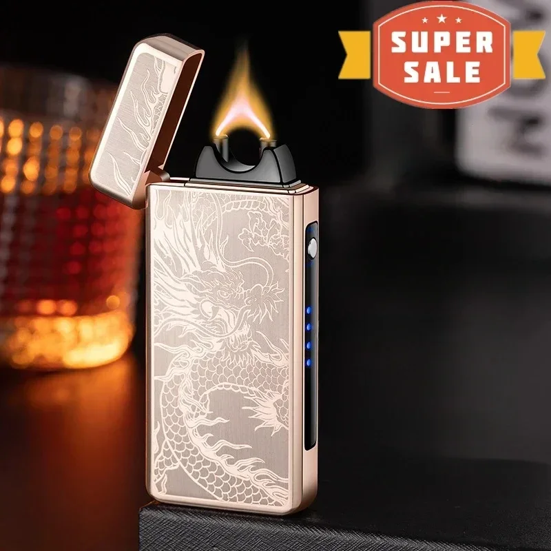 

Gold Extra Large Curved USB Rechargeable Cigar Lighter Plasma Windproof Flame Electronic Lighter Cigar Cigarette Accessories