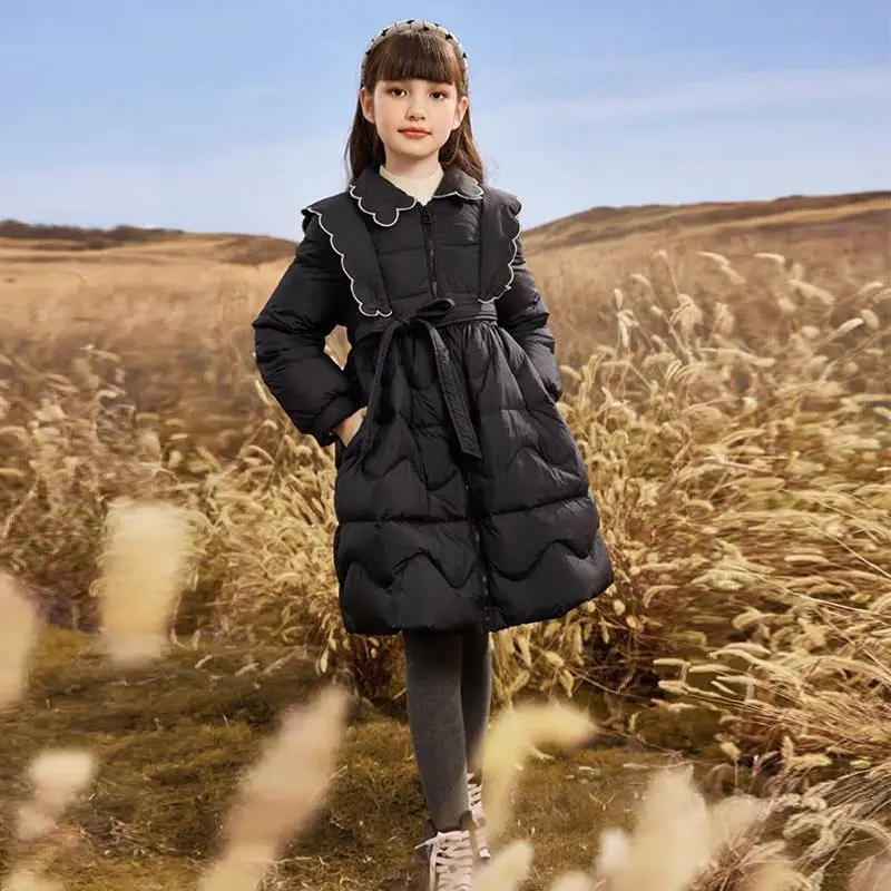 Girls Cotton-padded Winter Coat 2024 New Foreign Style Down Cotton-padded Jacket Princess Wind Long Coat Korean Simple Style