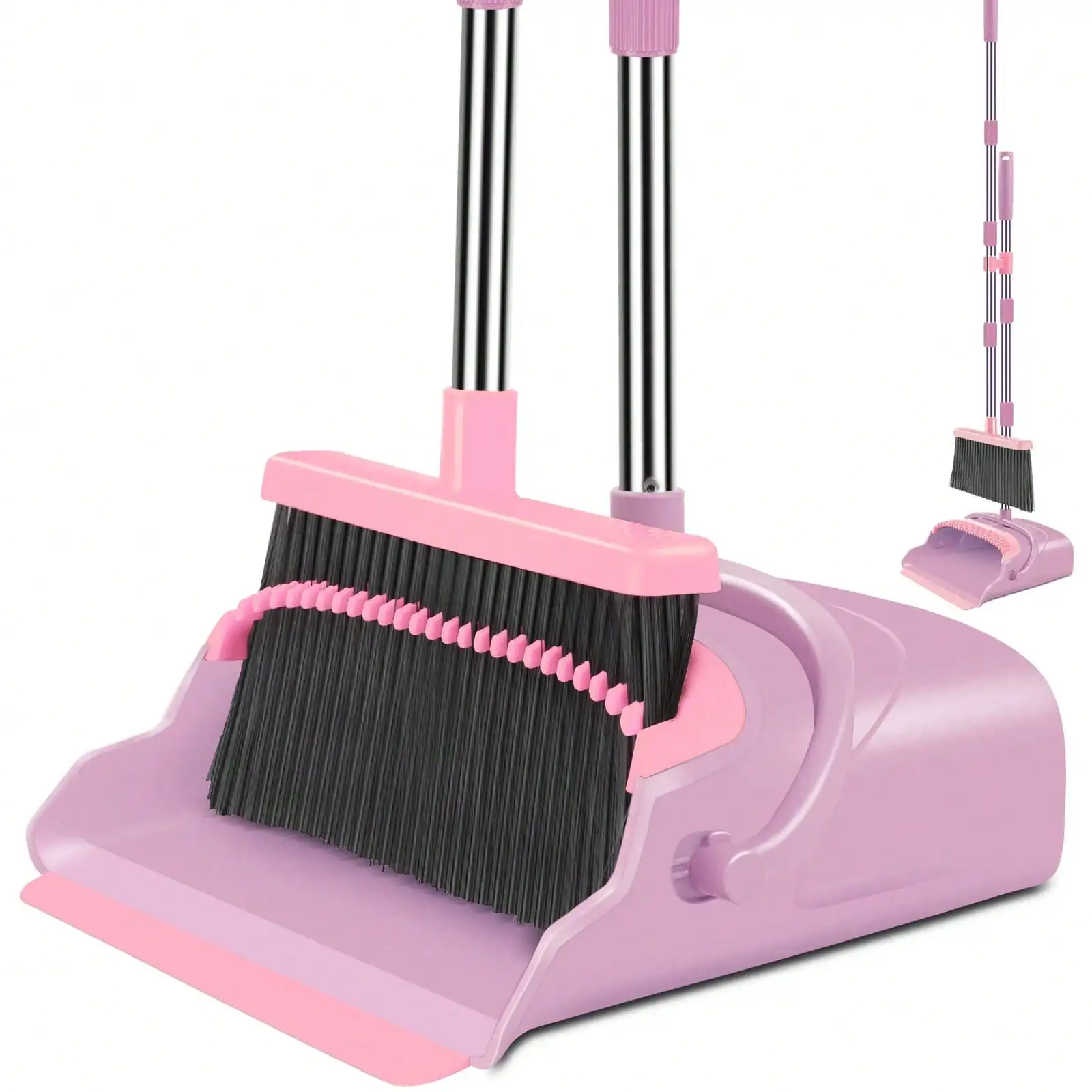 Broom And Dustpan Set, Self-Cleaning With Dustpan Teeth, Indoor&Outdoor Sweeping, Ideal For Dog Cat Pets Home Use, Stand