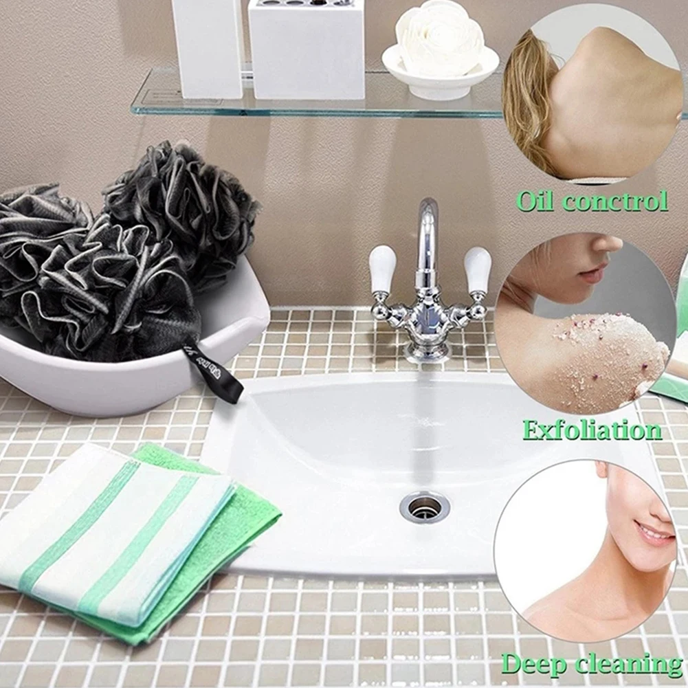Shower Mesh Foaming Sponge Exfoliating Black Large Adults Bath Bubble Ball Care Bath Body Cleaning Tools Bathing Accessory