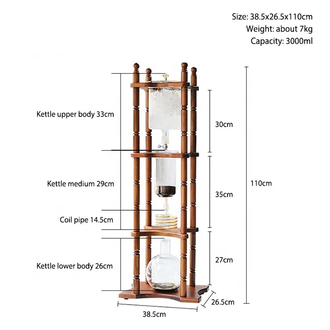 Wood Frame Espresso Slow Cold Brew 25 Cups Coffee Glass Pot Iced Drip Dutch Tower Cold Brew Coffee Maker Wood