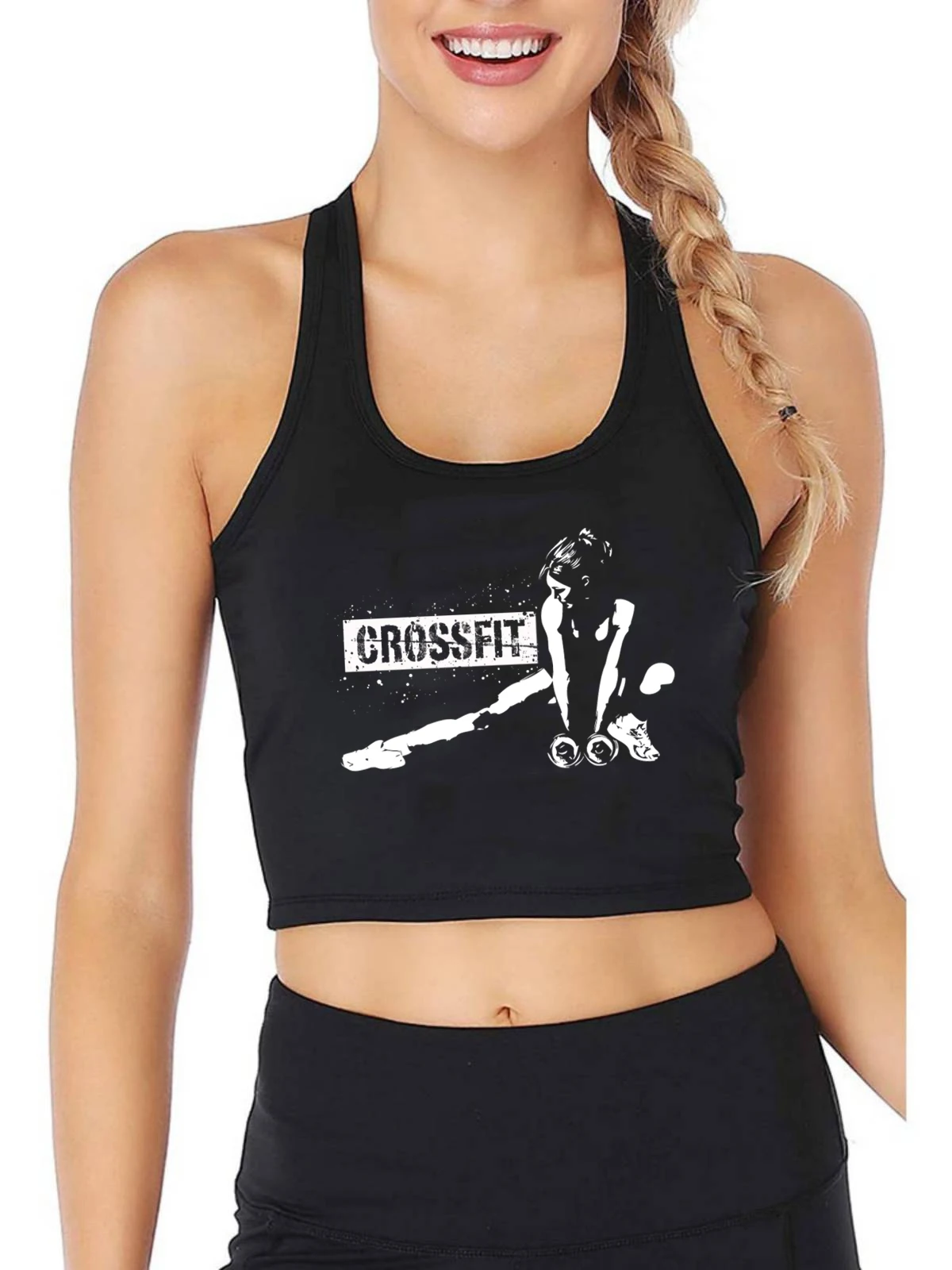 The Crossfit Graphics Sexy Slim Fit Crop Top Women\'s Sports Fitness Training Cotton Tank Tops Gym Workout Camisole