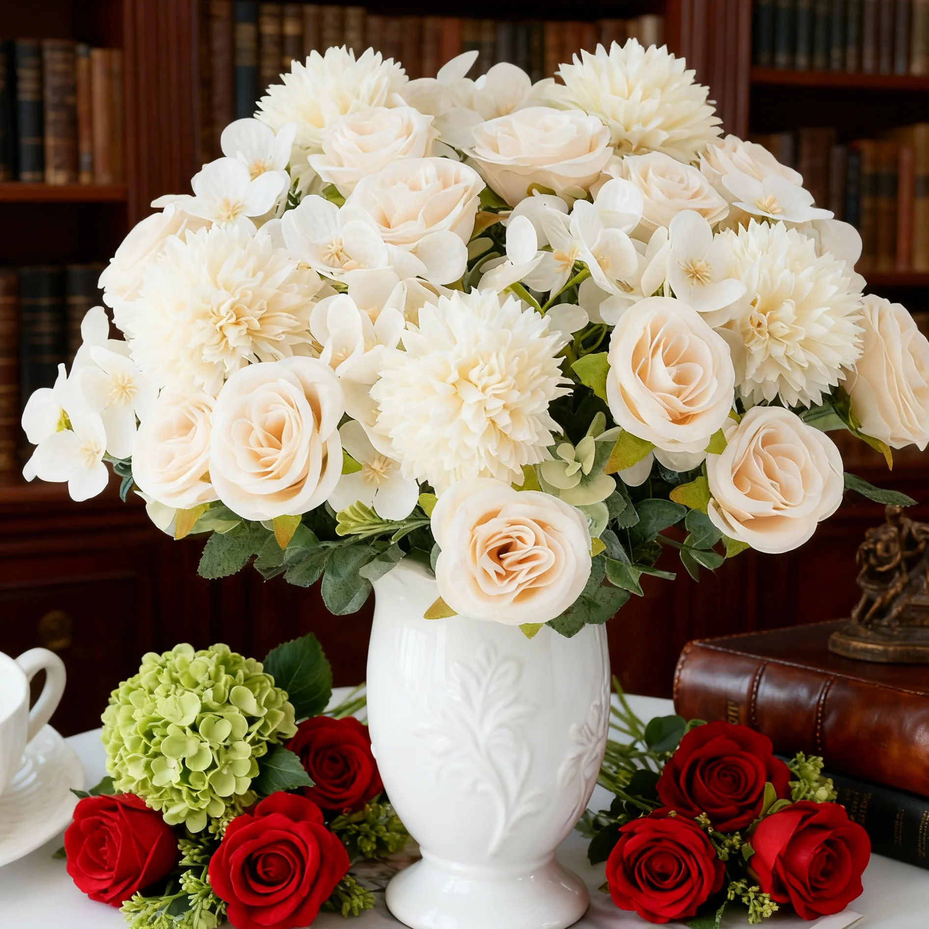 Künstliche Blumen Rose Chrysantheme Seide Brial Bouquet Hochzeit Valentinstag Torbogen Home Room Decora Fotografie Prop Geschenk Vase