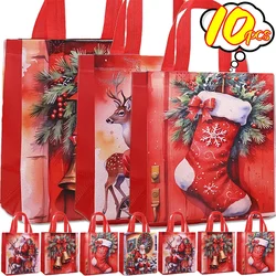 1/10PCS Christmas Large Gift Bags Red Non-Woven Candy Packaging Bag Cartoon Santa Claus Elk Kids Gift Handbag Xmas Party Supply