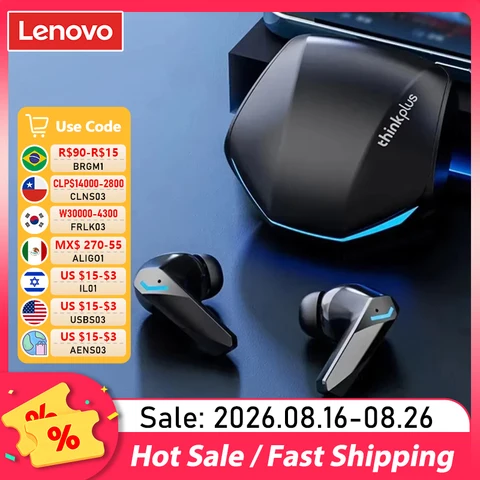 Fones de Ouvido Bluetooth 5.4 Lenovo GM2 Pro, Headset Esportivo Sem Fio, In-Ear, Baixa Latência, Modo Duplo, Fones de Música Novos
