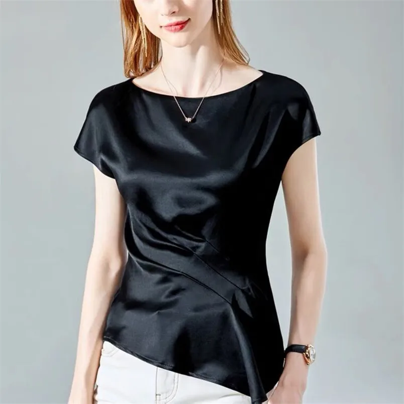 Summer Casual Loose Satin T-shirt Women Ice Silk Comfortable Tops Female Elegant Black White Wine Short Sleeve Shirt 2024 Blouse