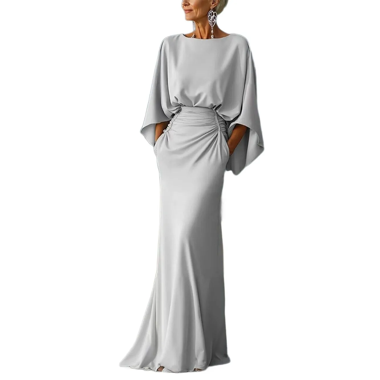 Slim Fit Ruched Dress Mermaid Socialite Style with Elegant No Button Closure Mermaid Silhouette Loose Fit Spring Dress for Women