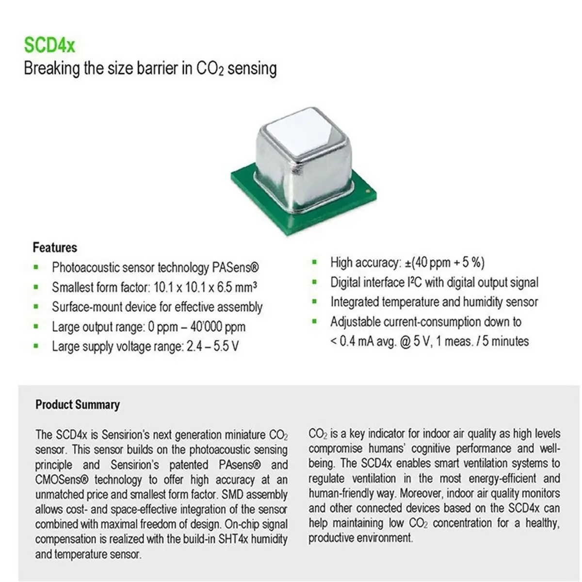SCD40 SCD41 Gas Sensor Module, Carbon Dioxide, Temperature & Humidity, , High-Reliability Design