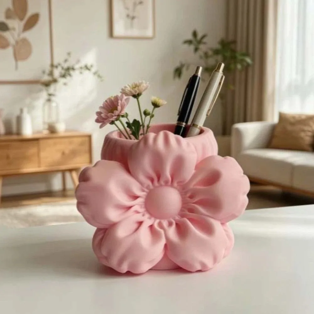 Desktop Organizer Puff Flower Pen Holder Stationery Storage Makeup Brush Bin Cherry Blossom Ornament Pencil Rack Stable