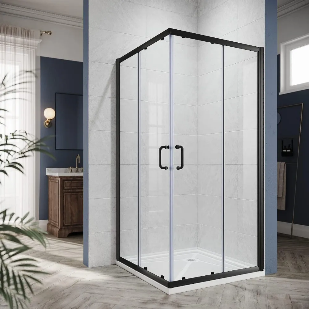 

ELEGANT Corner Sliding Shower Door 36 in.D x 36 in. W x 72 in. H, Sliding Shower Enclosure with 1/4 in. Clear Tempered Glass, Fr