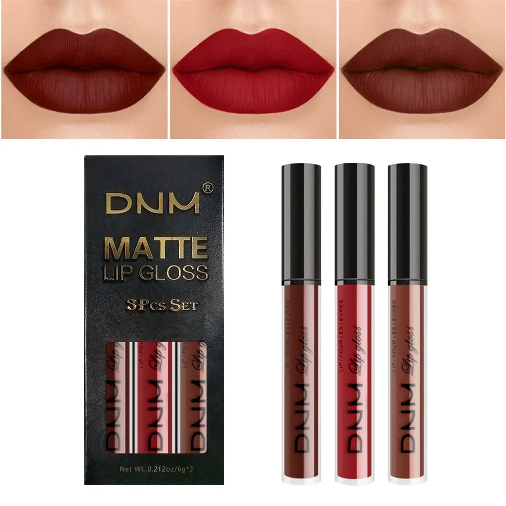 3 Colors/set Matte Velvet Lip Gloss Non-Stick Cup Waterproof Long-lasting Liquid Lipstick Cosmetic Keep 24 Hours Fashion Makeup