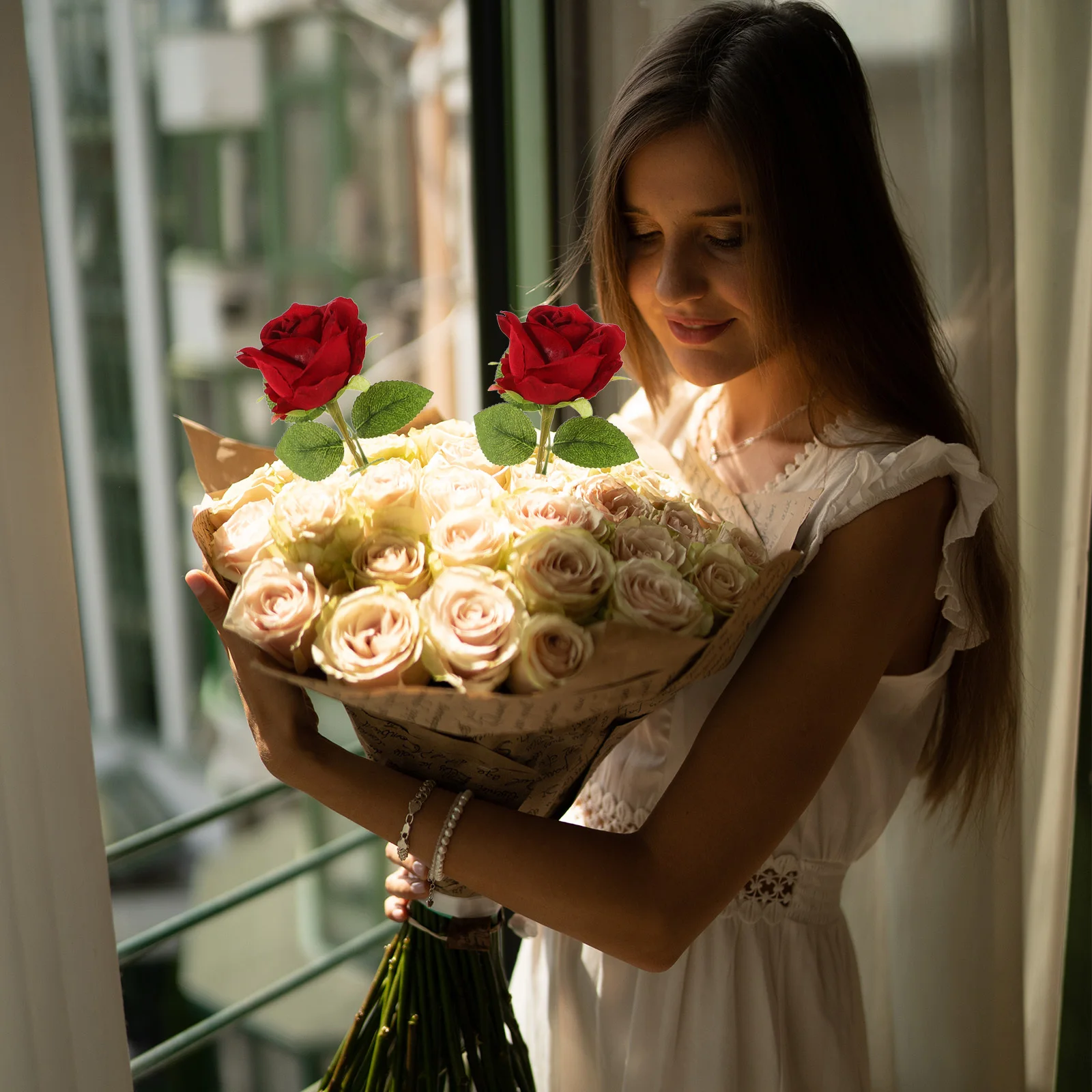 

12Pcs Artificial Rose Flowers Real Touch Red Rose Bouquet for Wedding Party Table Centerpieces Home Decorative Fake Flowers