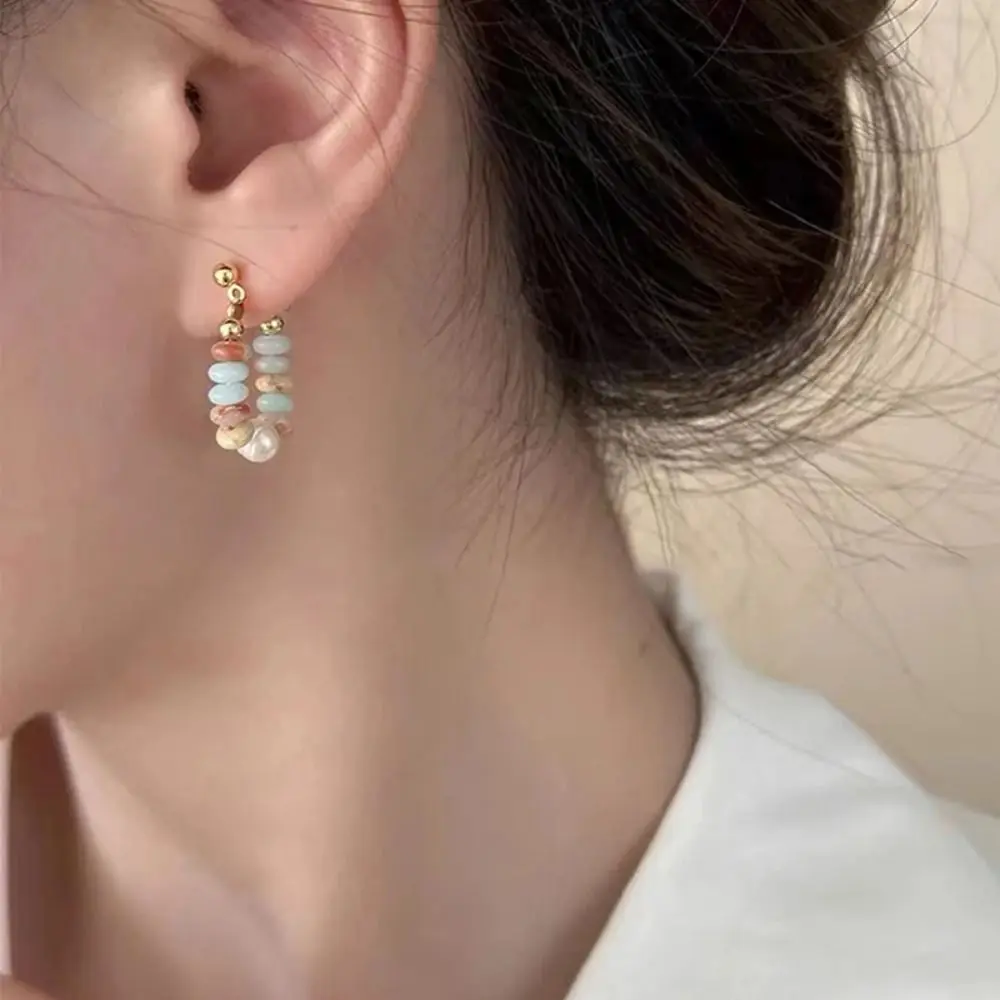 Vacation style Design Natural Stone Beaded Pearl Pendant Earrings for Women and Girls Fashion Jewelry Unusual Accessories image 3