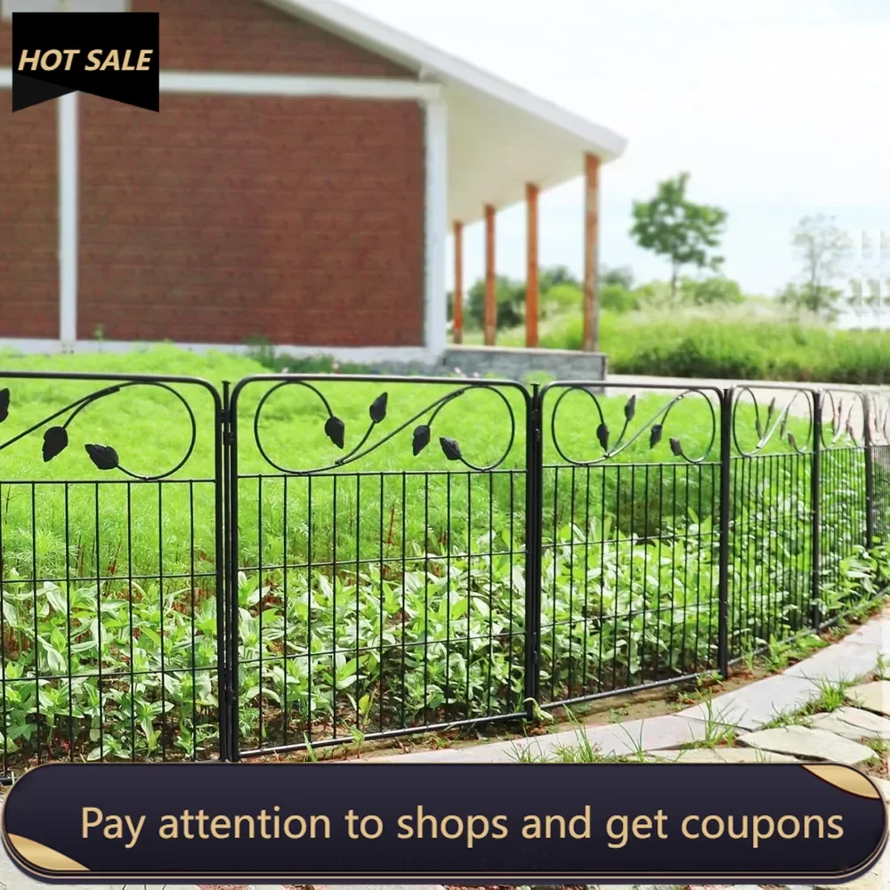 Decorative Black Garden fencing 24in(H) X16ft(L) 8 panels Metal Wire Edging Patio Landscape Flower Border Garden Fence