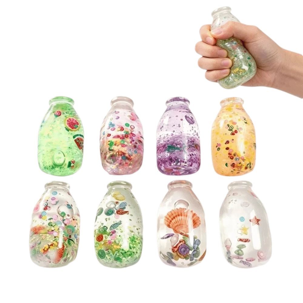 Funny Maltose Fruit Bottle Soft Stress Relief Milk Bottle Squeeze Flowing Sequins Decompression Slow Rebound for Adults Gift