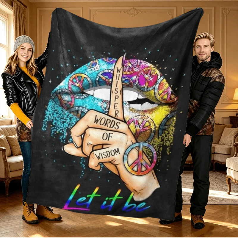 Whisper Words of Wisdom Let It Be Peace Sign Art Throw Blanket Cozy Gift for Yoga Meditation Lovers 150x200cm