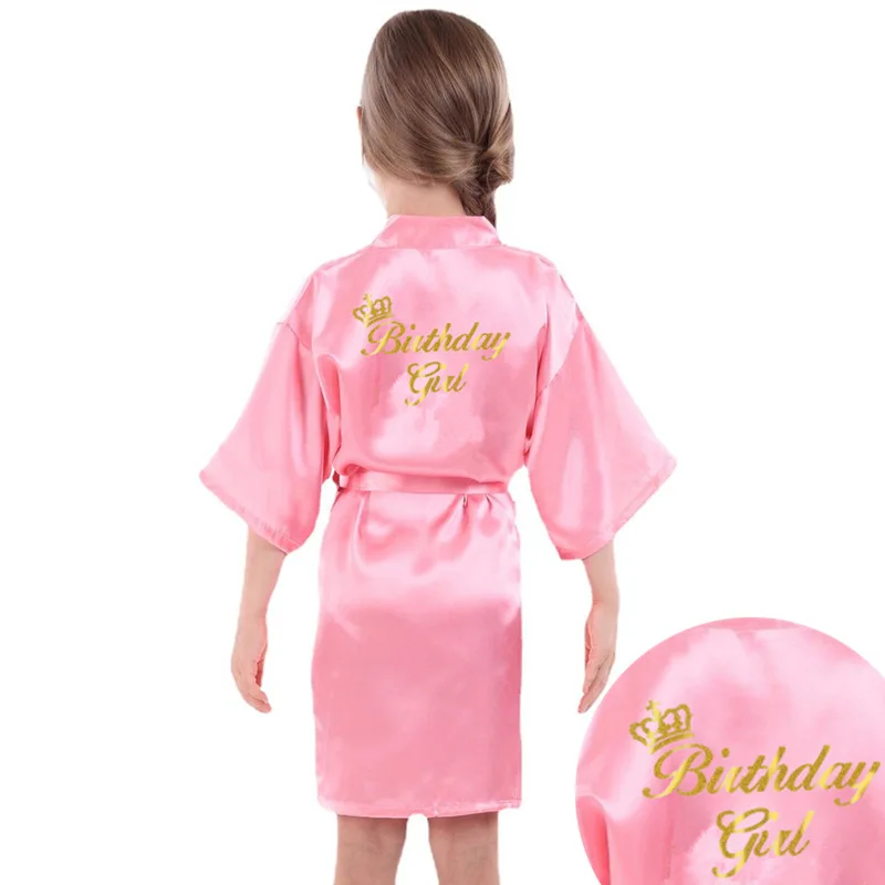 Wholesale Birthday Girl Gold Glitter Girl Robes Children Satin kimono Solid Color Kids Sleepwear for Birthday Spa Party D63