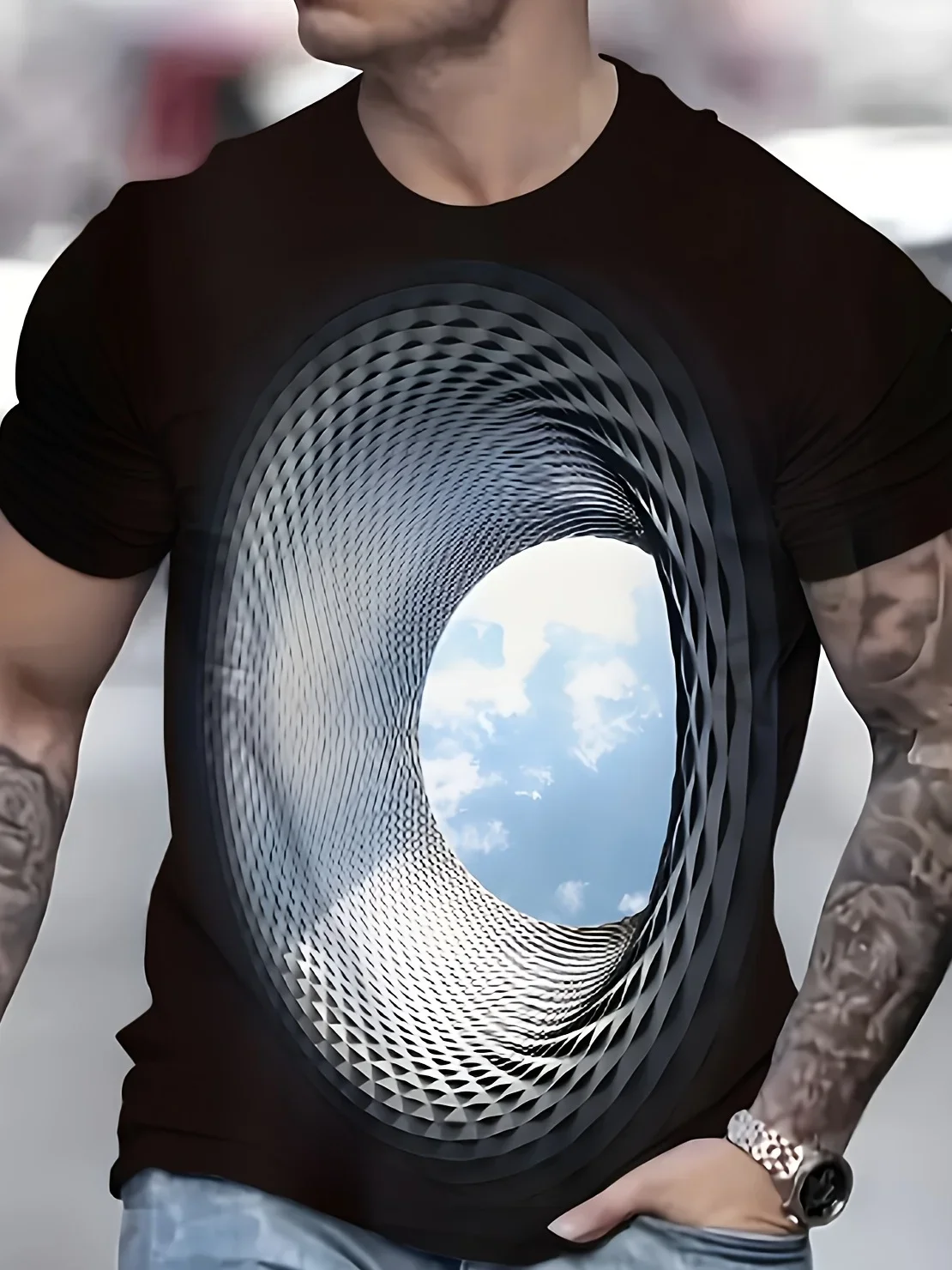 Men's Short-Sleeve Casual Modern 3D Digital Print T-Shirt — Three-Dimensional Hollow Irregular Visual Effect