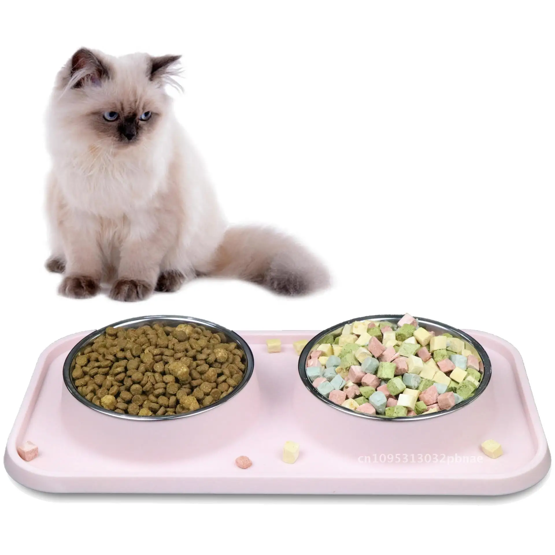 

Stainless Steel Feeding Cat Bowl Anti-skid and Anti-leak Double Bowl Pet Dining Table Anti-knock Cat Food Bowl