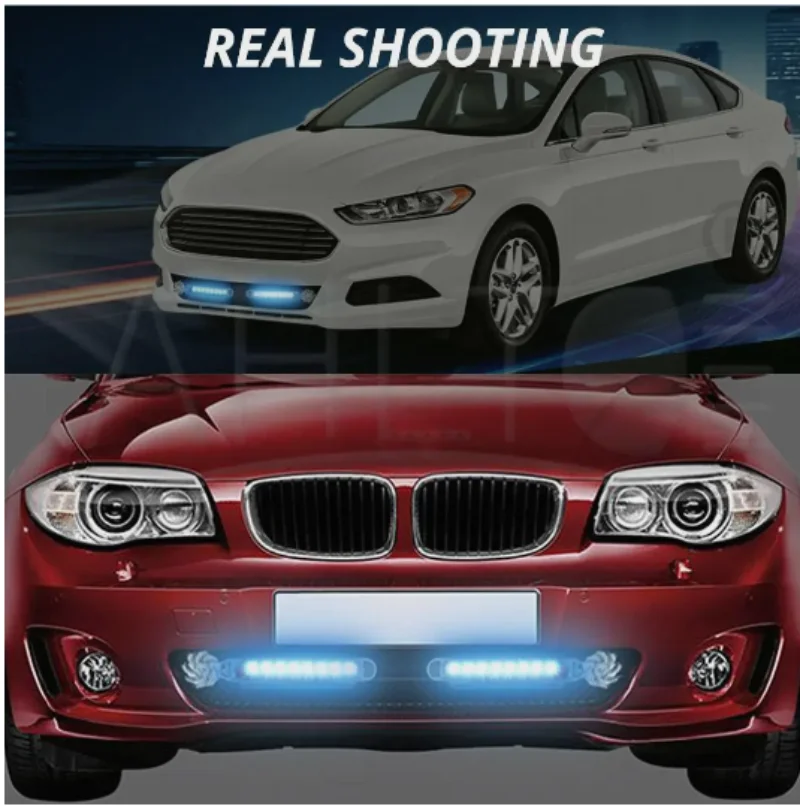 White/blue Light Wind Powered Car LED DayTime Running Light 8 LED Rotation Fan No External Power Supply Headlight