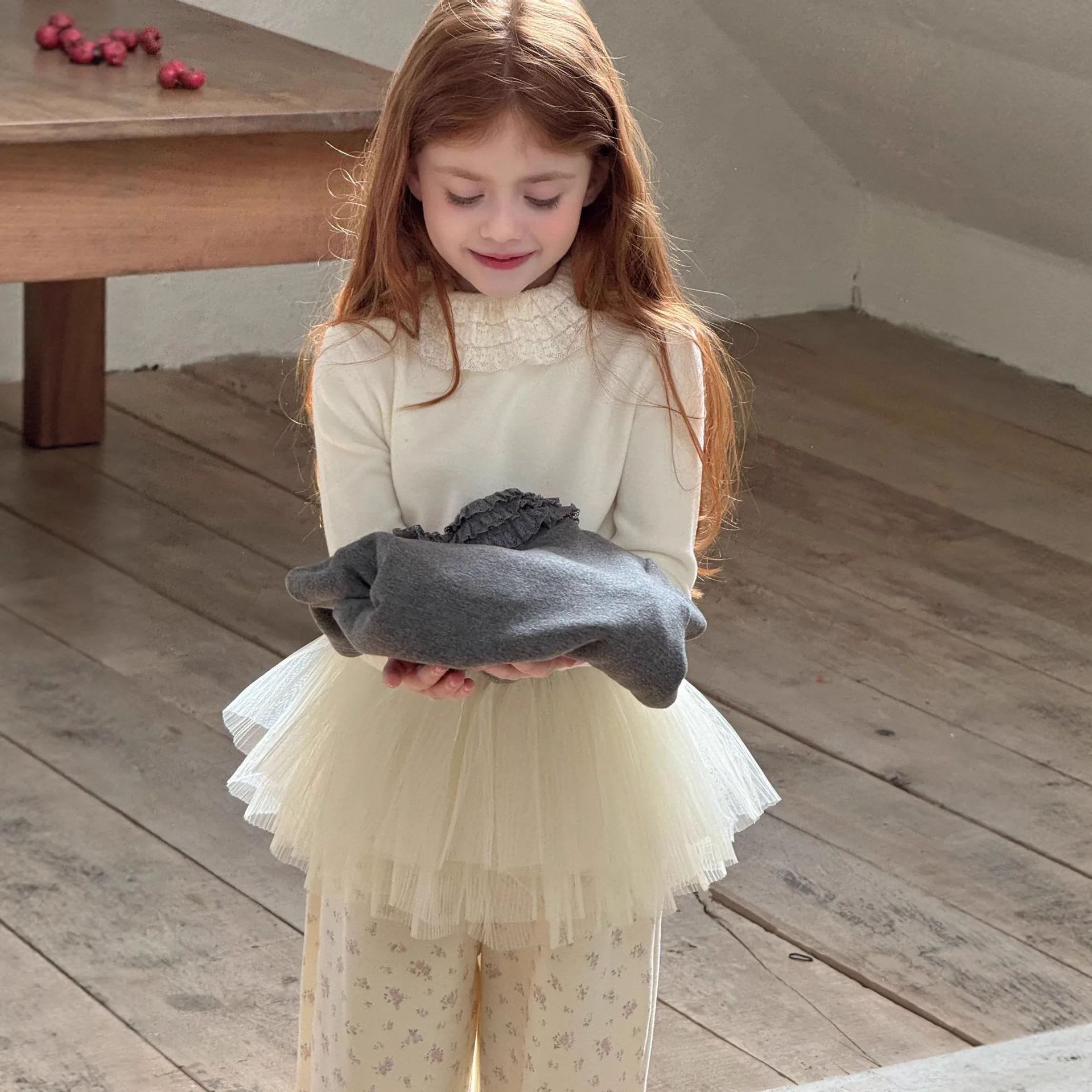 

2025 Autumn Winter New Thickened Soft and Comfortable Bottom Shirt for Children Girls Wool Lace Top