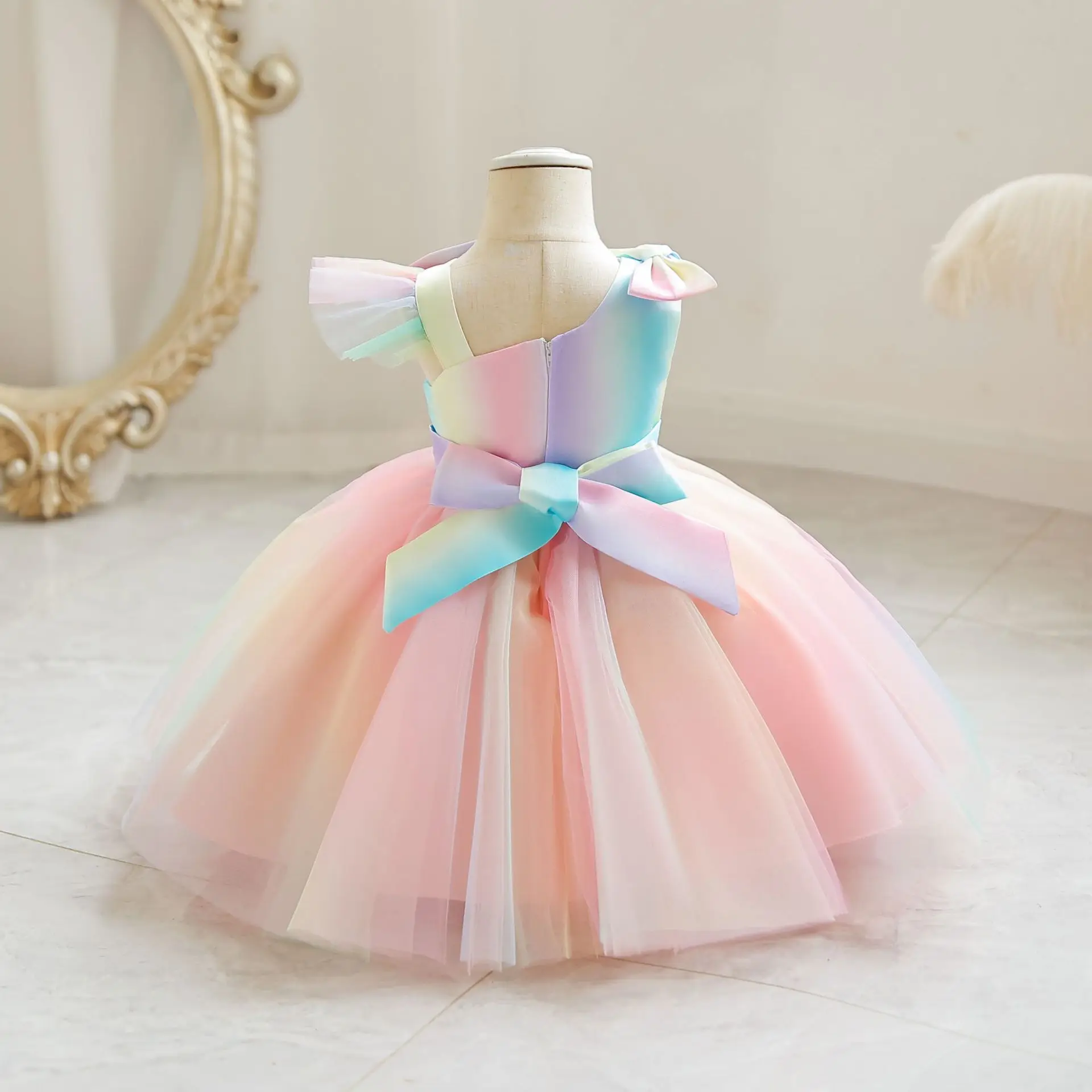 Rainbow Kids Princess Dress Fairy Tulle Tutu Dresses For Girls Sleeveless Party Prom Vestidos Toddlers Child Clothes 0-6 Y