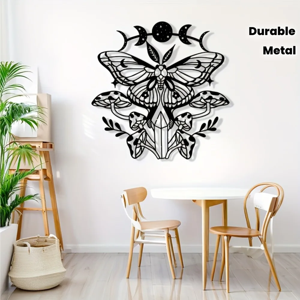 Gothic Vintage Aluminum Wall Art 12x16 Inch Waterproof Durable Metal Moth Moon Leaf Decor For Living Room Bedroom