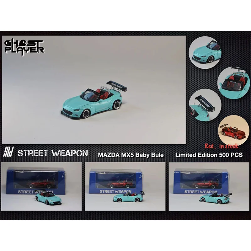 Street Weapon 1:64 Pandem MX5 Roadster Light Blue Alloy Diorama Car Model Collection Miniature Carros Toys