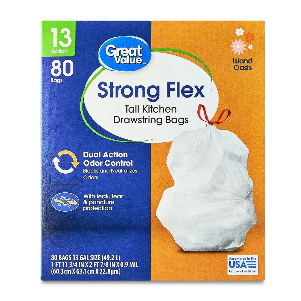 80 عدد 13 جالون أكياس قمامة المطبخ الطويلة الرباط مانعة للتسرب التحكم في الرائحة مقاومة للثقب فليكس قوي