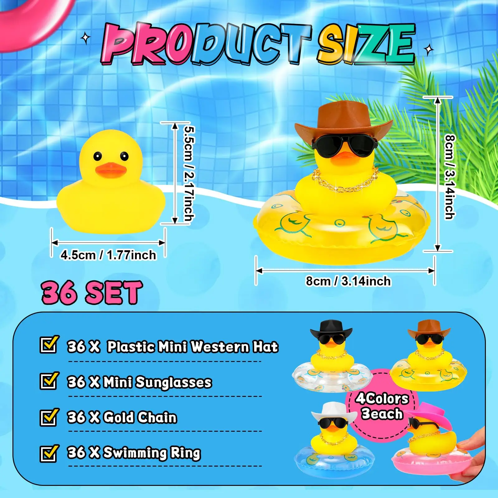 24 Set Cowboy Rubber Duck Mini Car Yellow Duckies Bath Toys Party Favor Duck Car Dashboard Decorations for Bathtub Shower Birthd