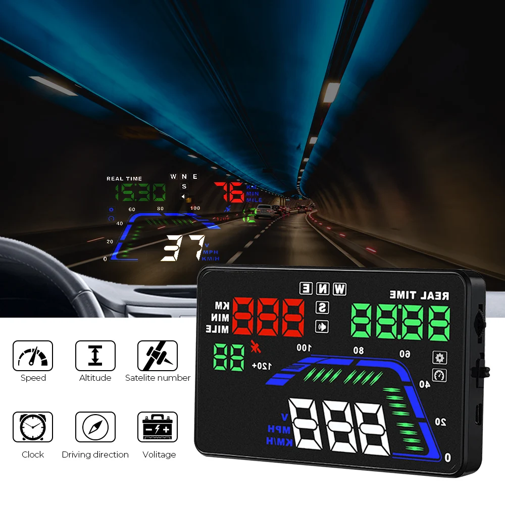 

GPS Digital Clock Q7 Windshield Projector Car HUD Display Overspeed Warning Universal 5.5 " Head-up Display car Accessories