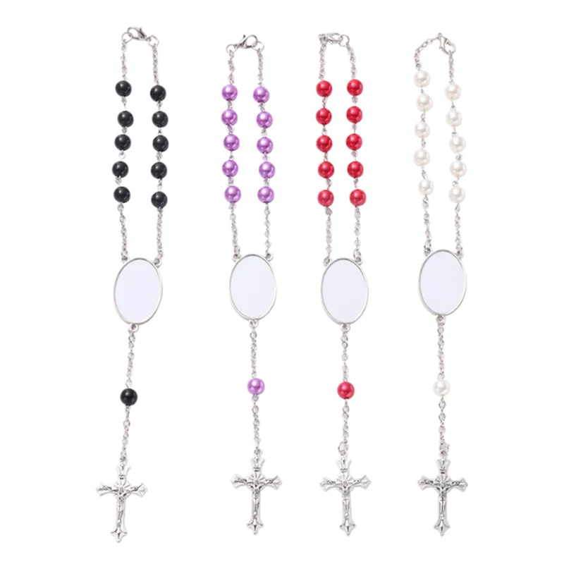 15pcs/Lot Free Shipping Blank Sublimation Prayer Beads Cross Jesus Metal Bracelet for Jewelry Heat Transfer Blank Material DIY