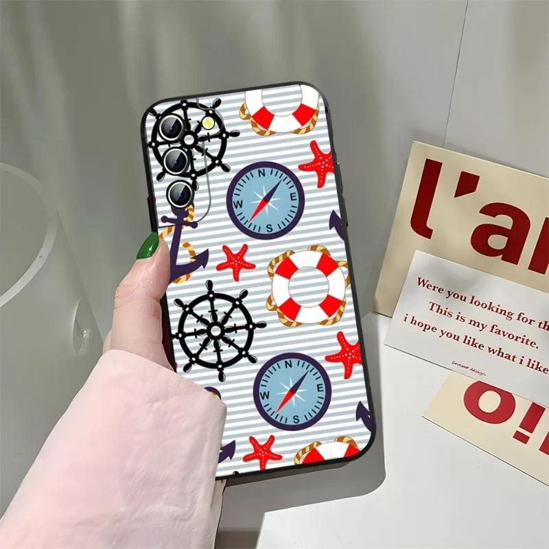 Stripes Anchor Boat Ship Wheel Phone Case For Samsung A34 A23 A24 A54 A14 A33 A13 A21 A71 A31 A22 A53 A52 A73 A32 A50 A20 A40