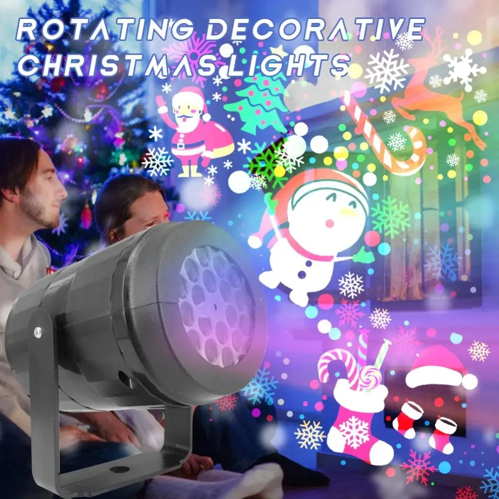 Christmas Projector Light 16 Patterns Rotating LED Projection Lamp Santa Snowflake Pattern Holiday Projector for Xmas Home Party