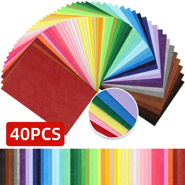 40 SZTUK Kolorowa Tkanina Filcowa Jasne i Jednolite Kolory Miękka i Gładka Tekstura Odpowiednia do Szycia, Dekoracji, DIY itp.