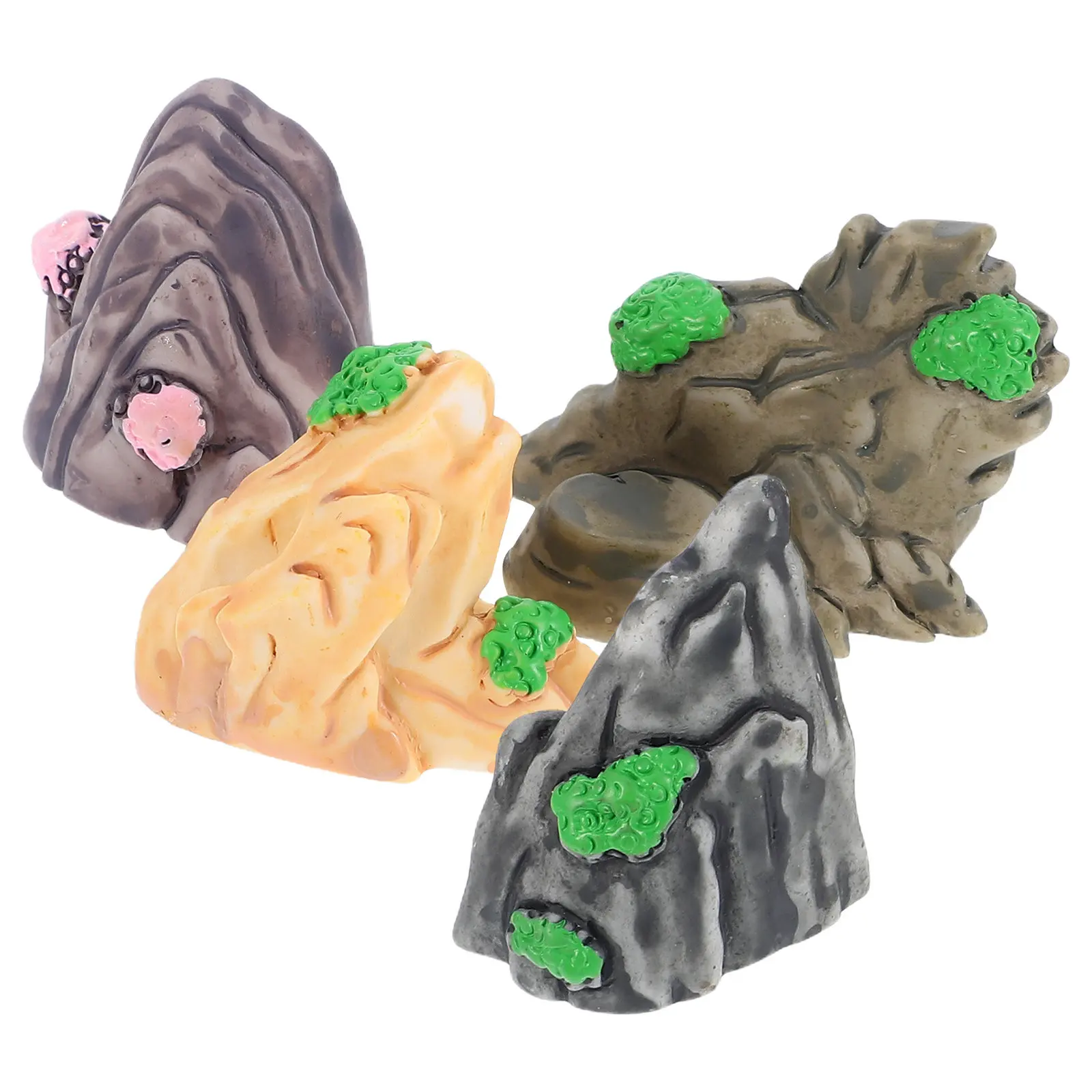 4Pcs Mini Resin Rockery Decoration Realistic Artificial Mountain for Micro Landscape Bonsai Aquarium Indoor Garden Shrimp Tank