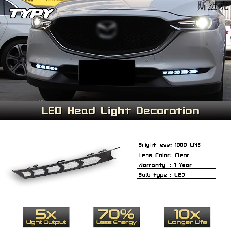 TYPY 2 قطعة LED أضواء النهار الجري لمازدا cx-5 cx5 cx 5 2017 2018 2019 2020 2021 مصباح الضباب DRL مع إشارة بدوره ليلة الأزرق