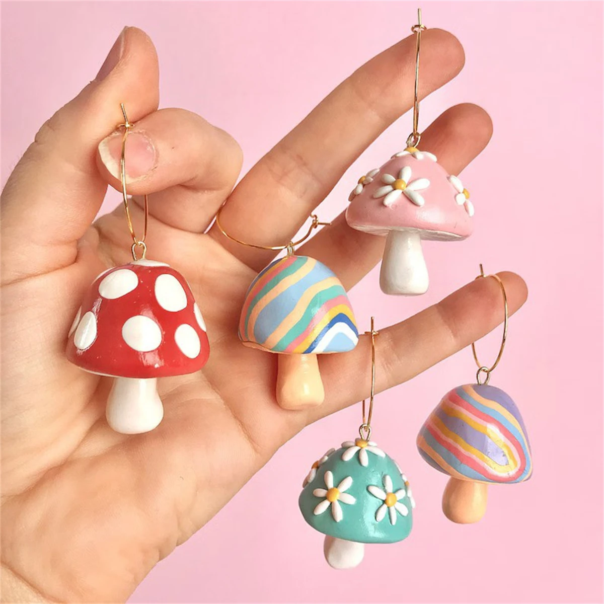 

Creative, niche, cute, retro, three-dimensional oil droplets, dopamine, large mushroom earrings, women's gift