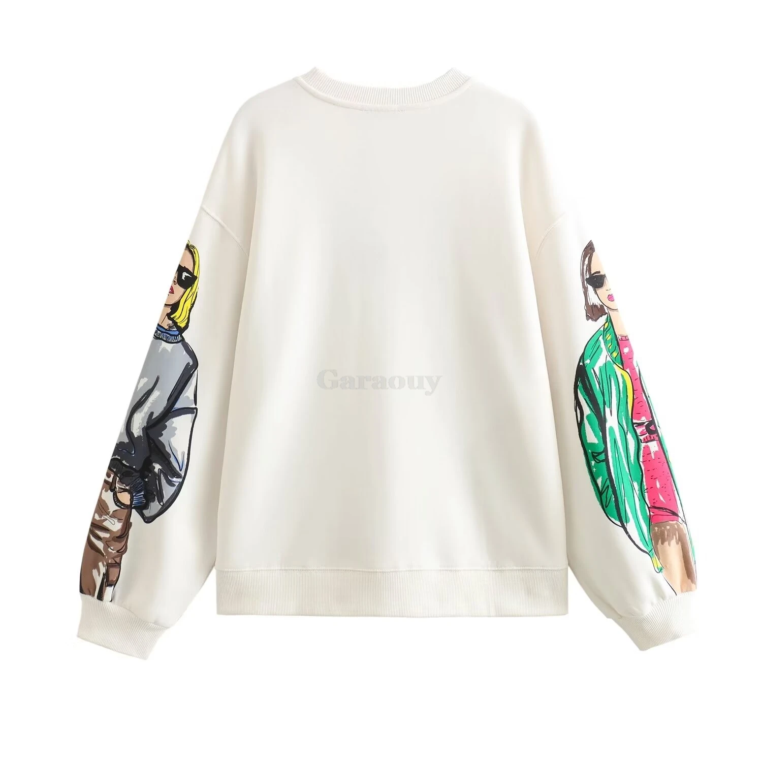 Garaouy 2024 Spring Women Fashion Street Vintage Girl Print Round Neck Long Sleeve Sweatshirt Female Casual Loose Pullover Tops