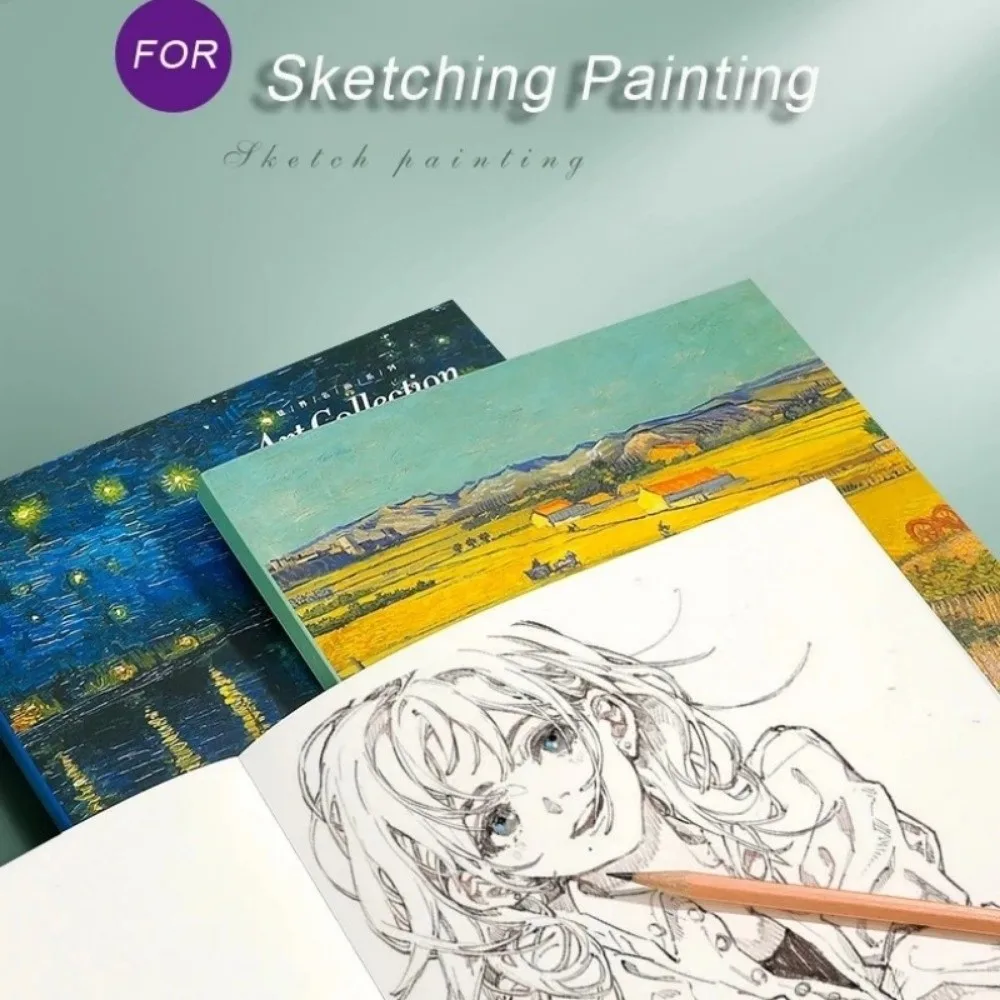 

DIY 80 Sheets Blank Sketchbook Square Thicken Oil Painting Book Starry Sky Sketch Pad Sketch Book Crayon Painting Art