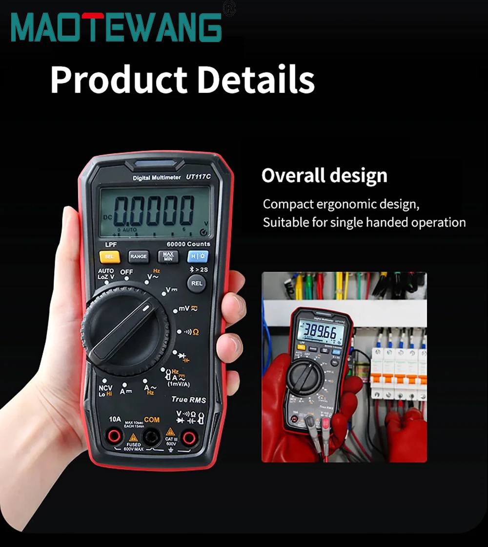 UT117C High-precision True RMS Digital Multimeter 60000 counts AC DC Ammeter Voltmeter LPF DiodeTester Bluetooth Multi Meter